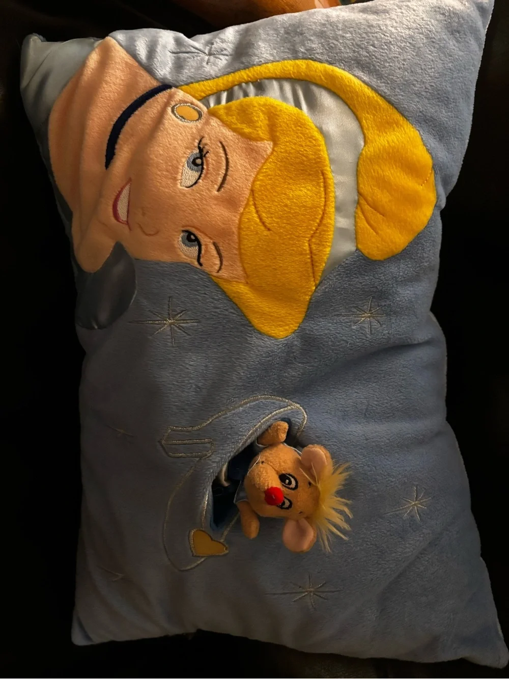 Disney Cinderella Blue Yellow Appliqué Pillow - vintage